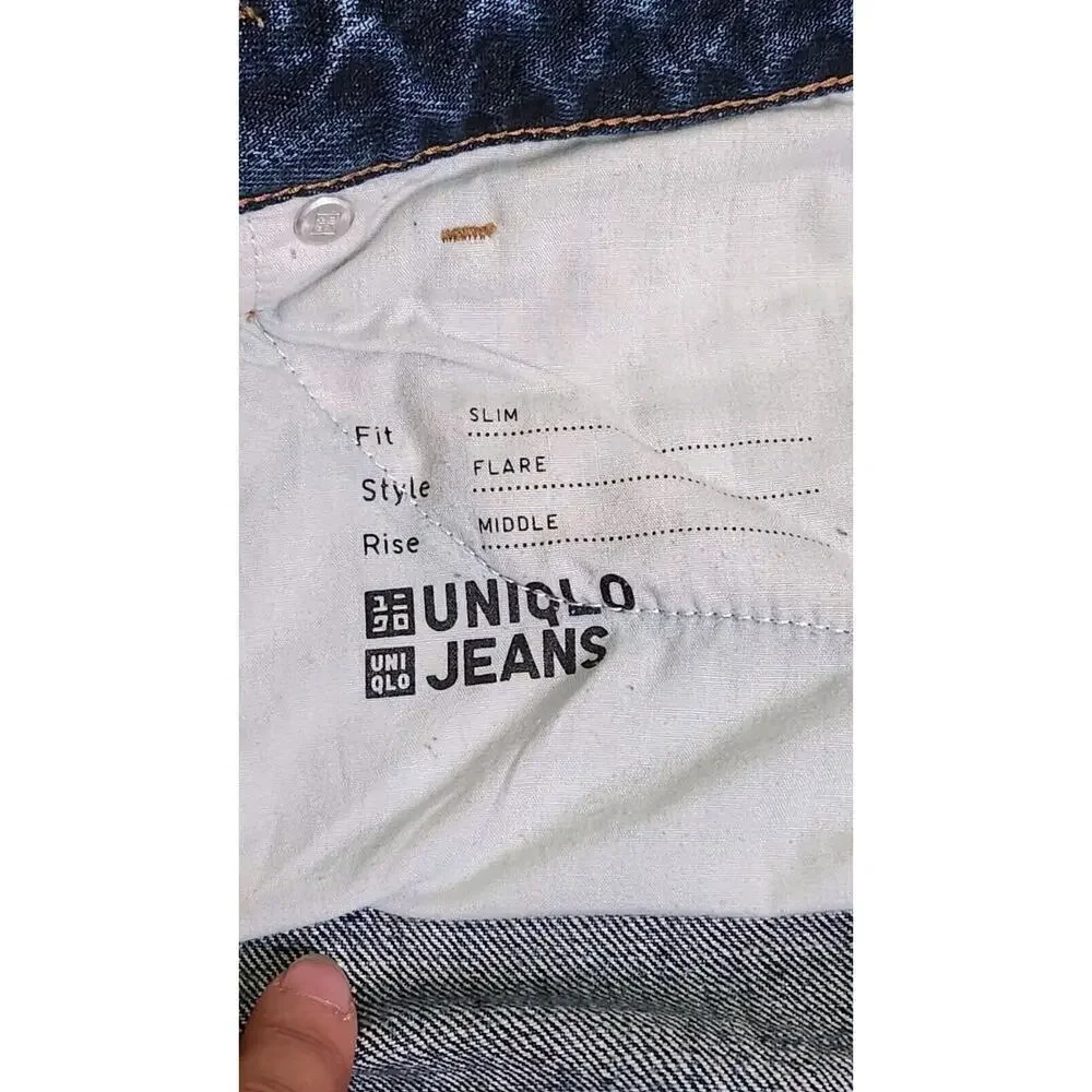 Ines De La Fressange Uniqlo Straight Jeans Slim Flare Mid Rise Blue Sz 32‎ - Picture 6 of 8